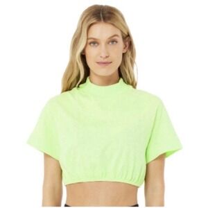 Alo Yoga M Kick It Crop Top T Shirt Neon Green Short Sleeve Sporty